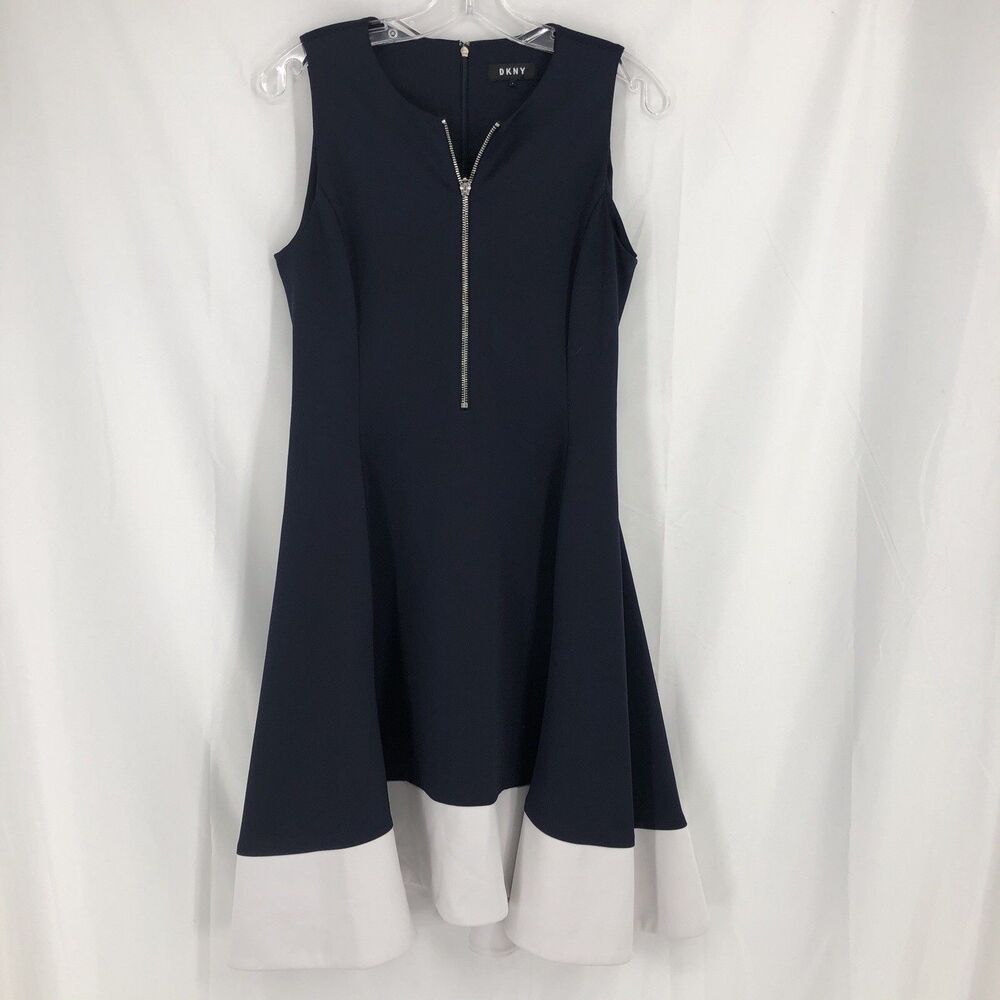 DONNA KARAN NEW YORK DKNY Size 6 FIT AND FLARE NAVY DRESS ZIP FRONT